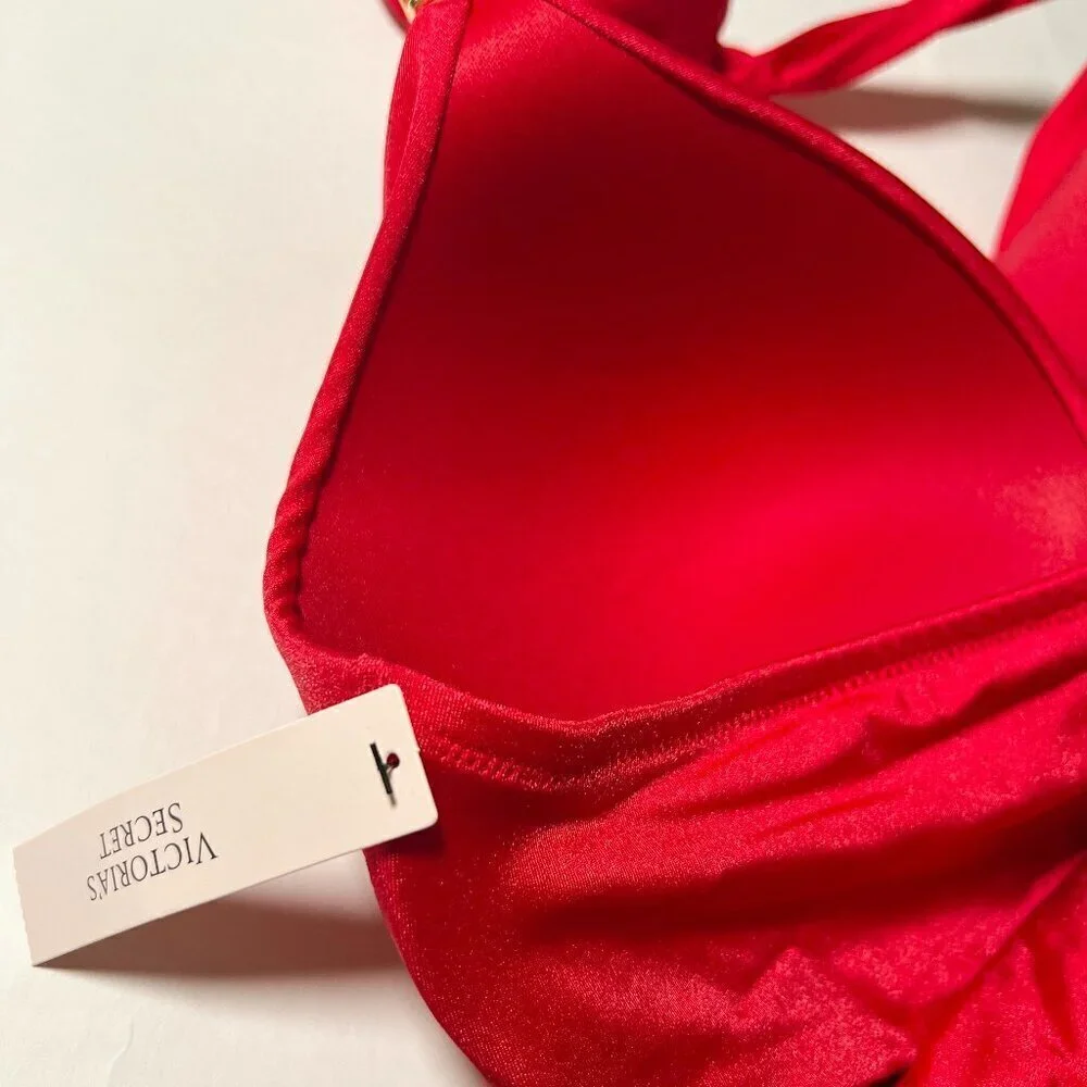 Victoria Secret XL One Piece Swimsuit Bikini Push Up Ruched Lipstick Red